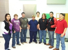 These Hughes Springs High School band students competed at UIL in February. From left are Nayla Girard, Justan Campbell, Austin Sandefur, Tim Wallace, Trent Duke, Kevin Gibson, Raymond Casias, and Jake Rodgers.